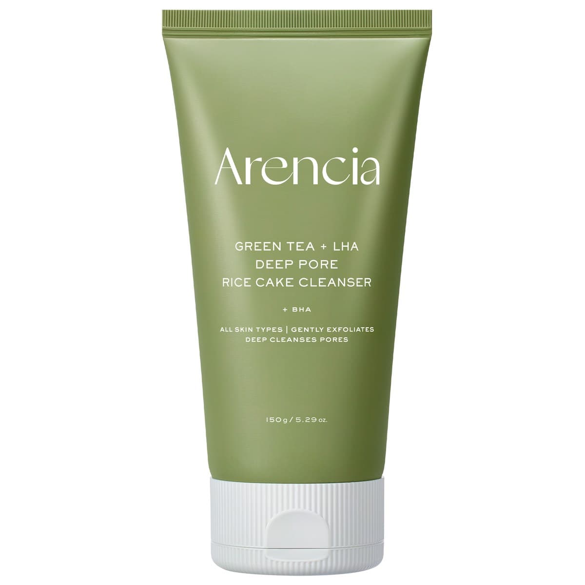 Tubo verde de Arencia Green Tea + LHA Deep Pore Rice Cake Cleanser de 150 g
