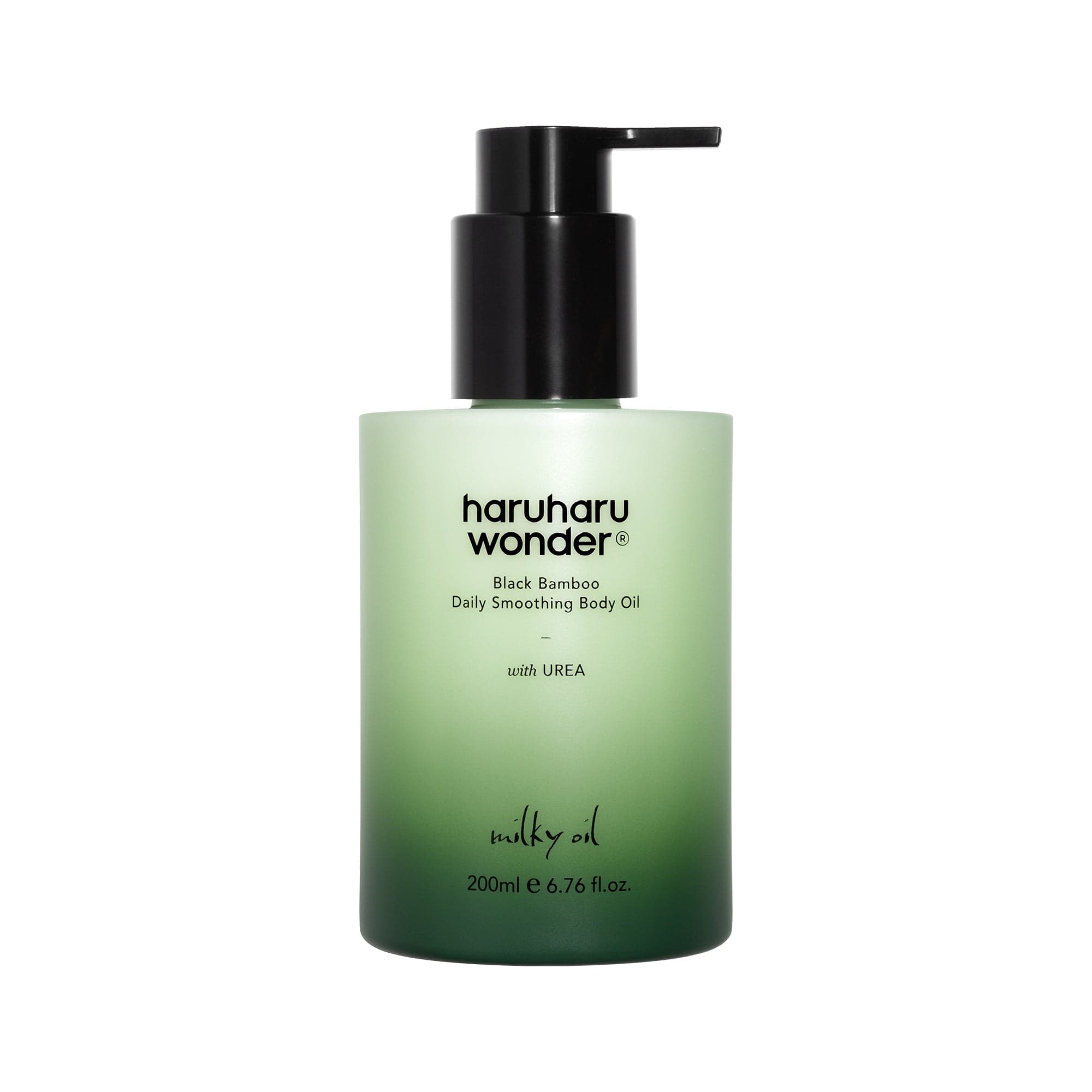 Frasco verde con dosificador de haruharu wonder Black Bamboo Daily Smoothing Body Oil
