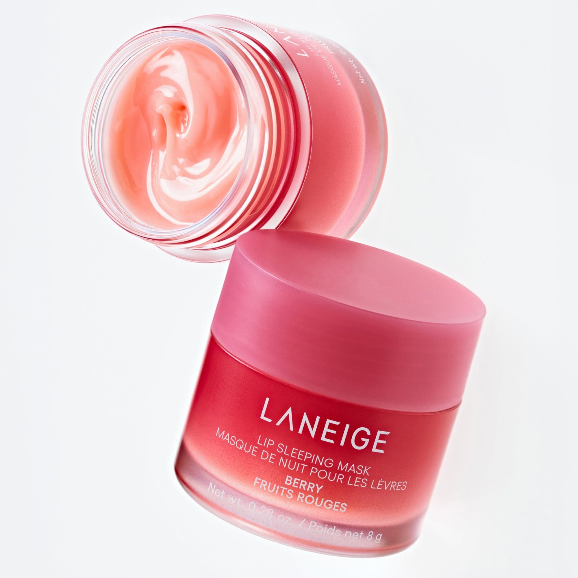 Tarros rosados de LANEIGE Lip Sleeping Mask en aroma Berry