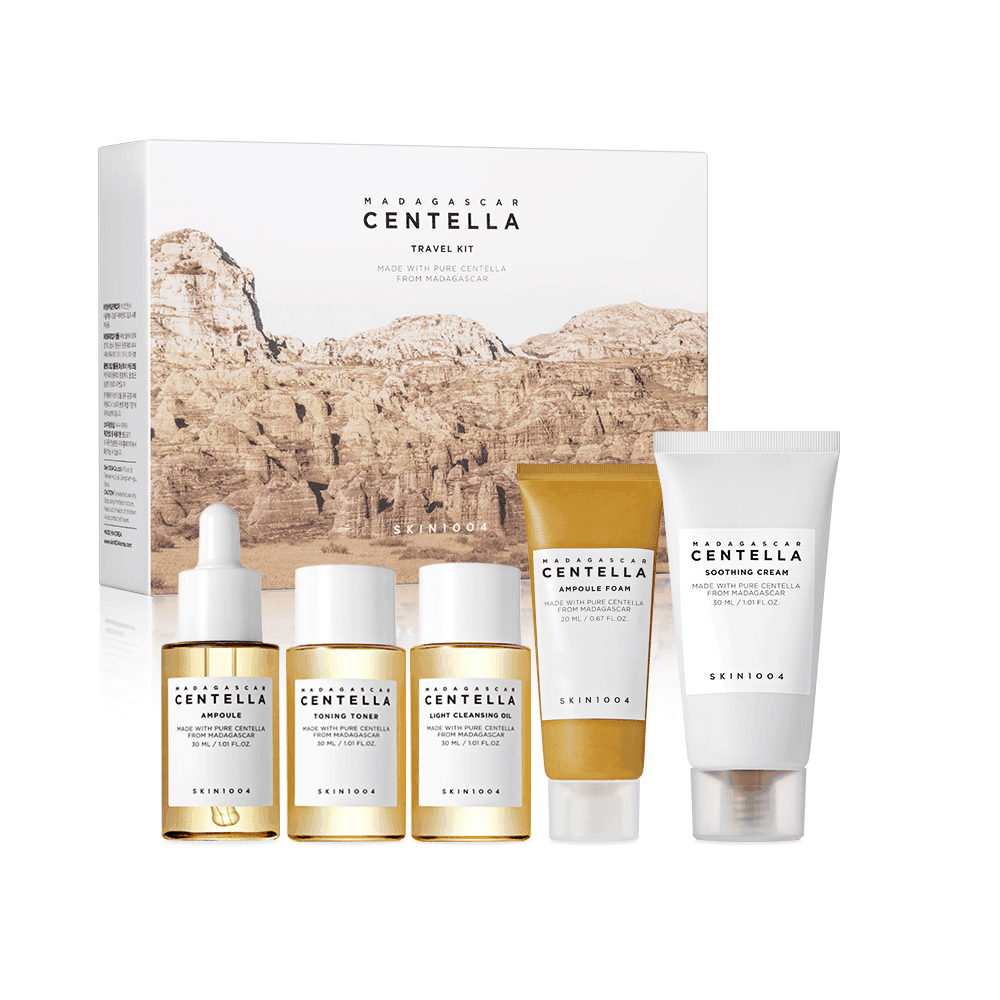 Caja y cinco minis de SKIN1004 Madagascar Centella Travel Kit