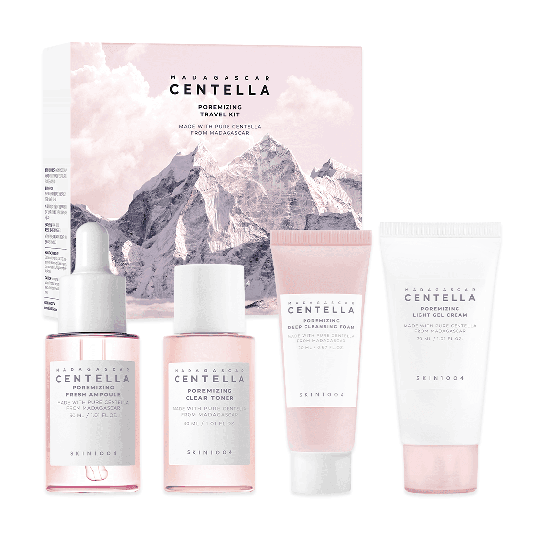 Caja y cuatro minis de SKIN1004 Madagascar Centella Poremizing Travel Kit